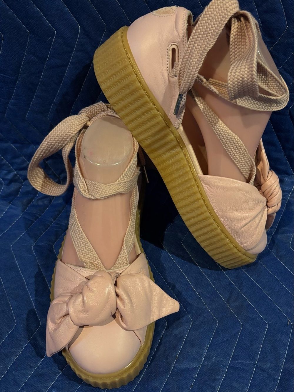 Fenty Puma Blush Pink Knot-Front Platform Ballet Wrap Straps Espadrille 39 8.5